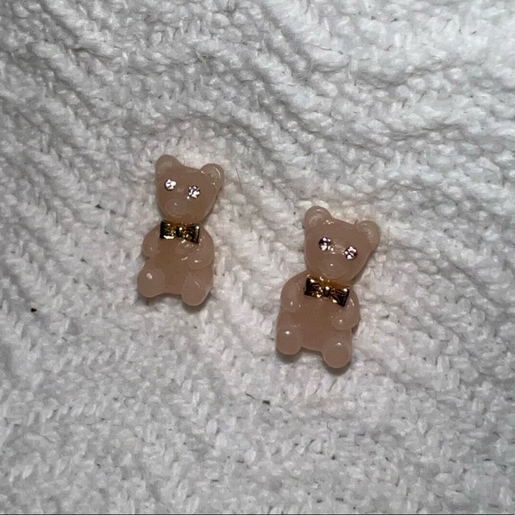 peach silver and gold bear earrings - Picture 5 of 7